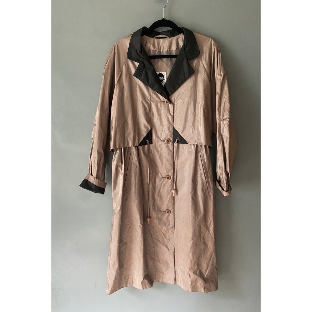 TOTES Vintage 80's 90's Womens 12P Trench Raincoat Two Tone Button Cinch Collar